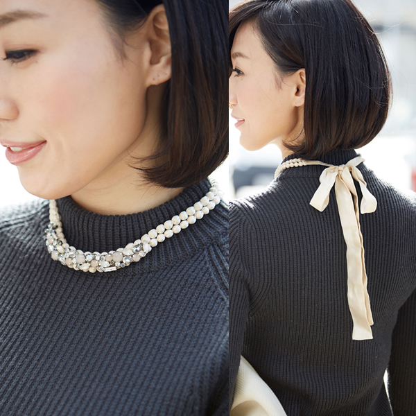 【コーデのワンポイントに大活躍】　iosselliani ビジューネックレス reversible necklace - 秋冬コーデが“映える”ロングネックレス